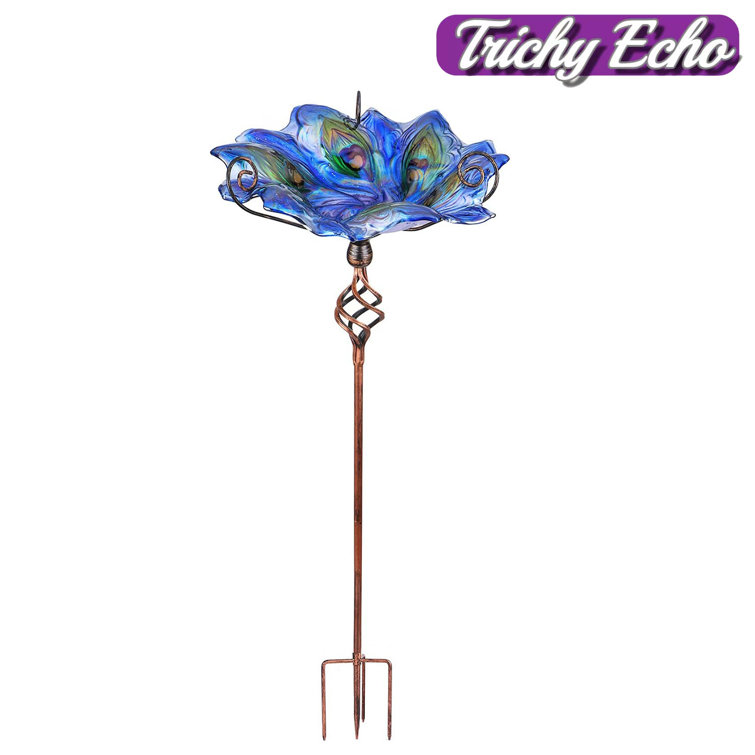 Trichy Echo Glass Bird Bath Outdoor Birdbath Bird Feeder With Metal